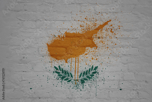 colorful painted big national flag of cyprus on a massive brick wall