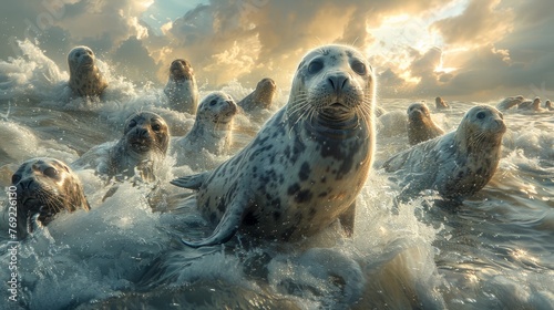 Marine mammals with carnivorous habits, seals swim gracefully in the ocean photo