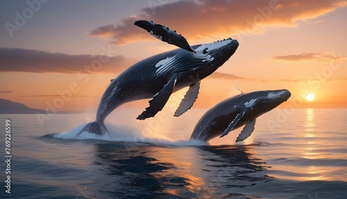 Majestic Humpback Whales Breaching In The Open Oce © Xara