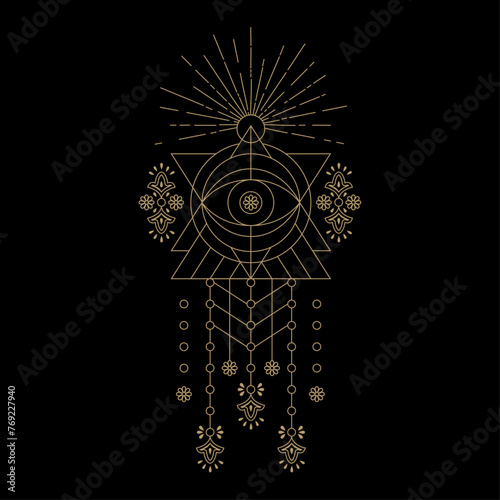 HAND DRAWN AZTEC EYE DREAM CATCHER ABSTRACT LINE ART FLOWER FLORAL VINTAGE TSHIRT TEE PRINT FOR APPAREL MERCHANDISE