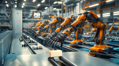 robotic arms at an assembly line of a future factory