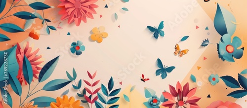 abstract geometric design with flowers and butterflies