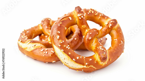 Salty pretzels, isolated on white background. Generative Ai © we3_food