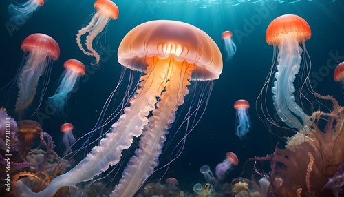 A Jellyfish In A Sea Of Shimmering Sea Creatures © Tahir