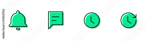 Notification bell icon. watch clock timer icon. time icon watch later sign. comment icon - Web icons set