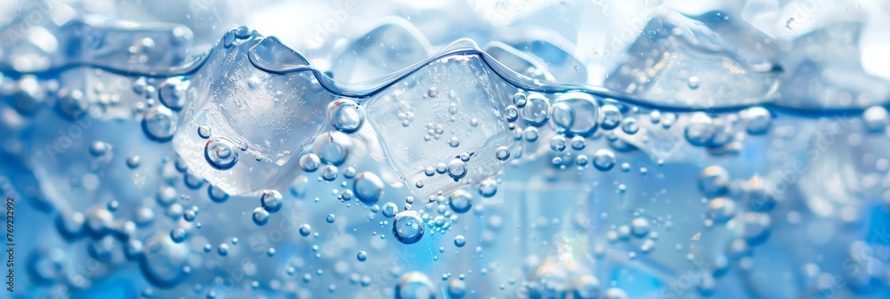 Soda water with ice as background closeup Soda water with ice as background closeup