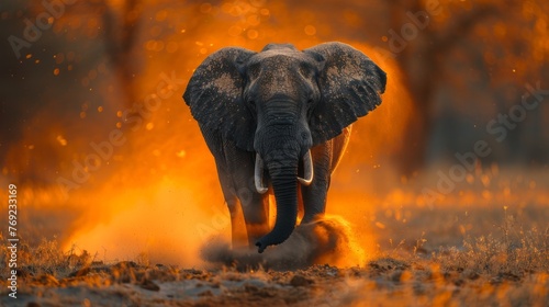 Beautiful pictures of Africa sunset with elephant © yuchen