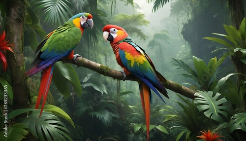 Exotic Vibrant Parrot Perched On A Tropical Branc