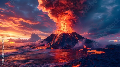 Volcano Sunset Showdown: A Majestic Clash of Fire and Water