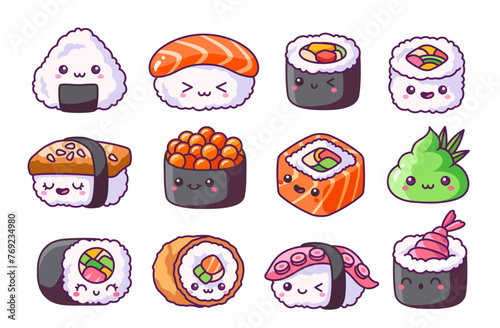 Vector Set of cute kawaii sushi