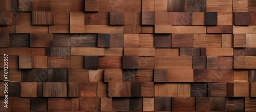 A detailed closeup of a brown hardwood wall made of rectangular squares. The intricate pattern shows the beauty of the composite material used in the building fixture