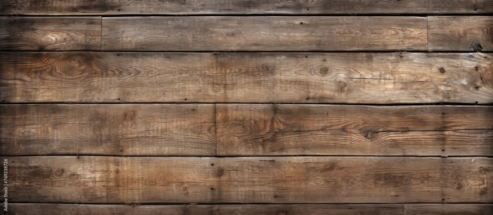 A closeup of a brown hardwood wall panel with a grainy texture and beige wood stain. The rectangular planks create a beautiful pattern, showcasing the natural beauty of the building material