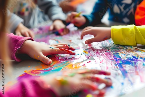 Children s Hands Engaged in Creative Finger Painting