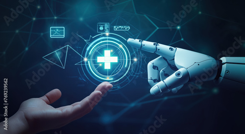 Robot hand ai artificial intelligence assistance for medical healthcare practices. Health AI and technology concept. © Koray