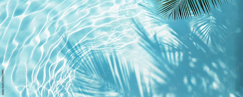 Summer vacation and travel concept. Shadow of a palm tree on water. Empty space for advertisement Summer vacation and travel concept. Shadow of a palm tree on water. Empty space for advertisement