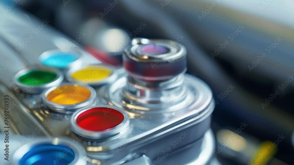 Vidéo Stock Zoomedin image of a silver coolant tank cap with a color ...