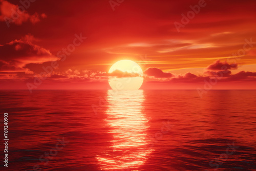 Amazing red sunset over ocean.