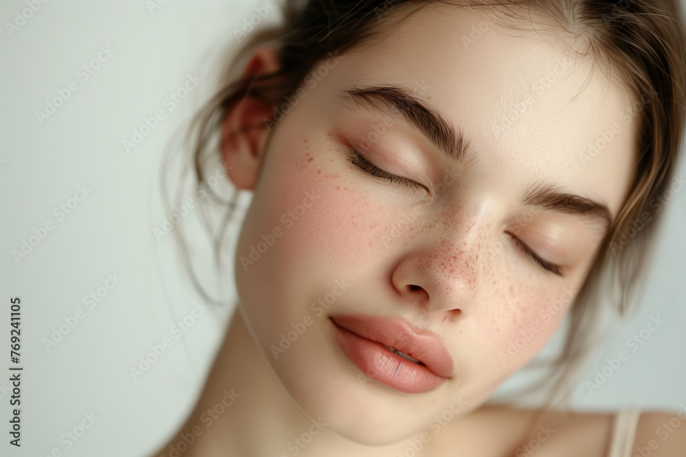 Woman with Freckles and Closed Eyes