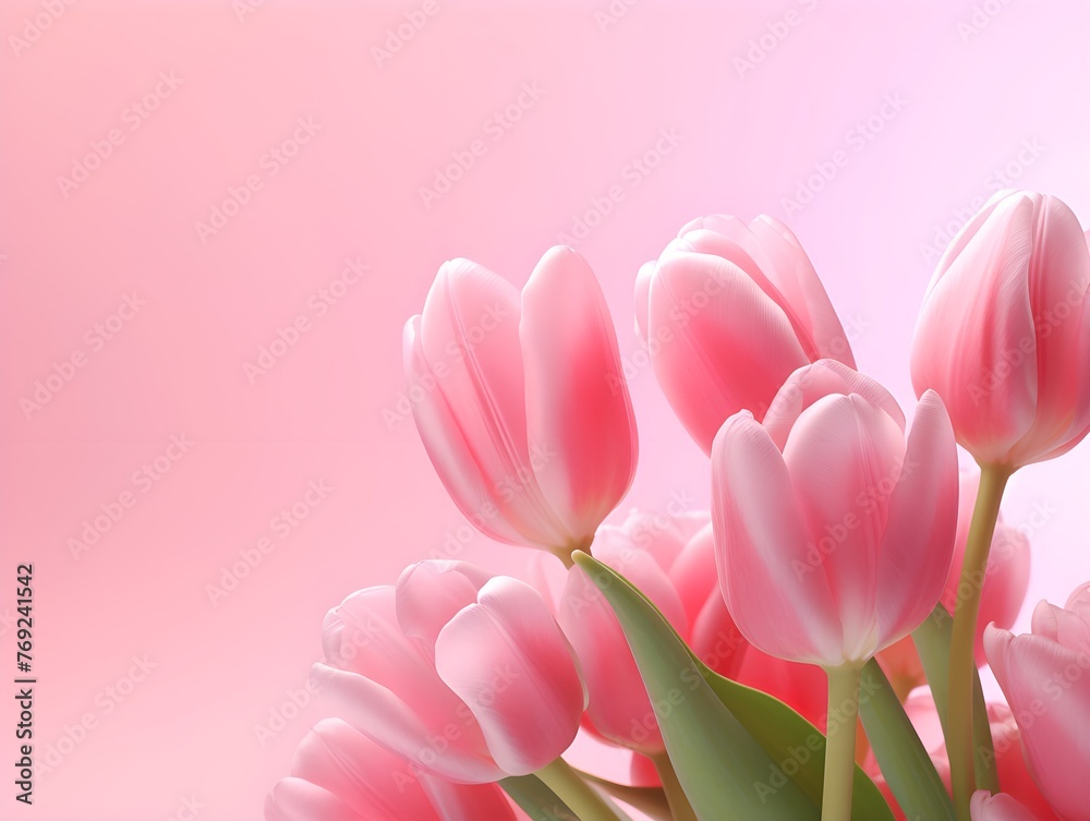 Bouquet of tulips on pink background, Generative AI