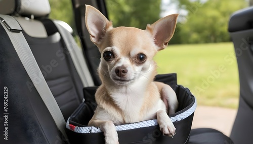 A Chihuahua Sitting In A Doggy Car Seat Ready For © Tahir