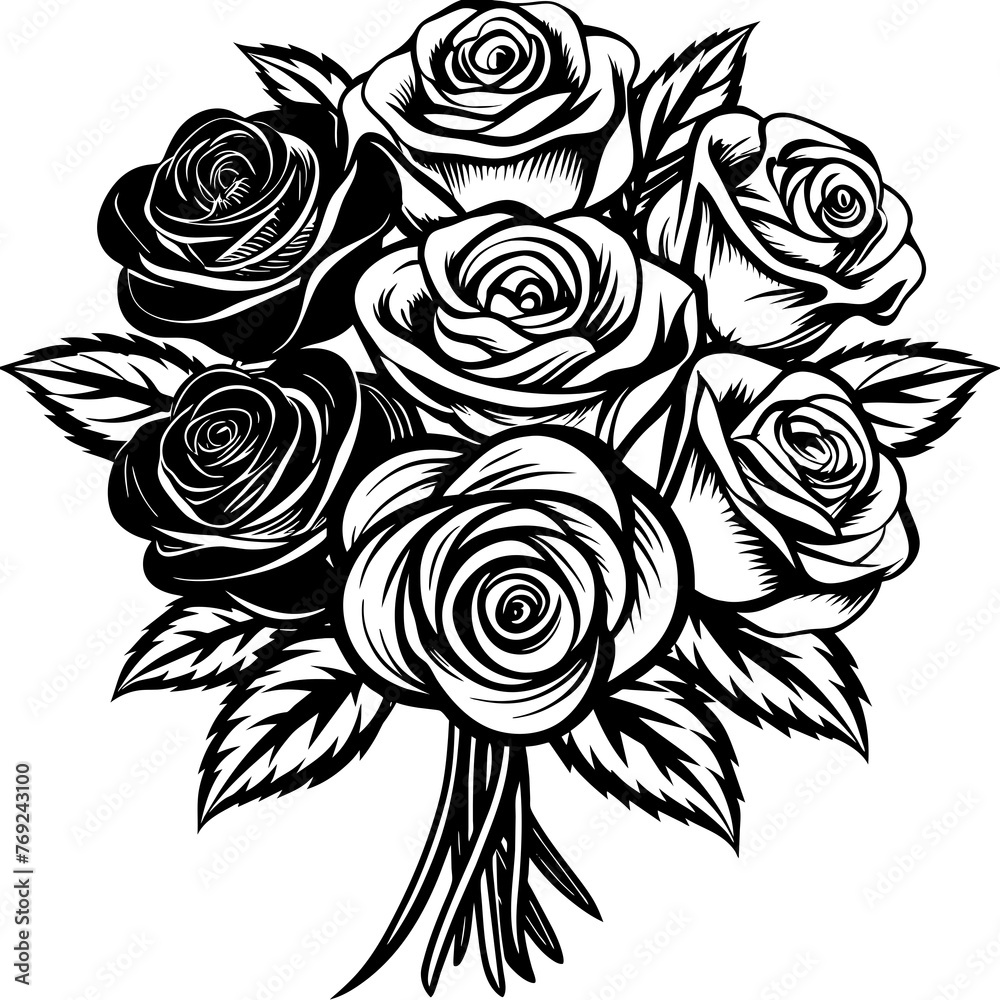 Bouquet of roses silhouette vector art illustration