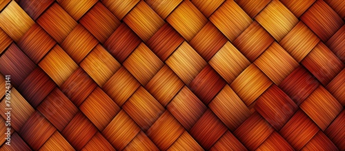 Detailed close-up view of a handmade basket woven with intricate brown and orange patterns, showcasing traditional craftsmanship