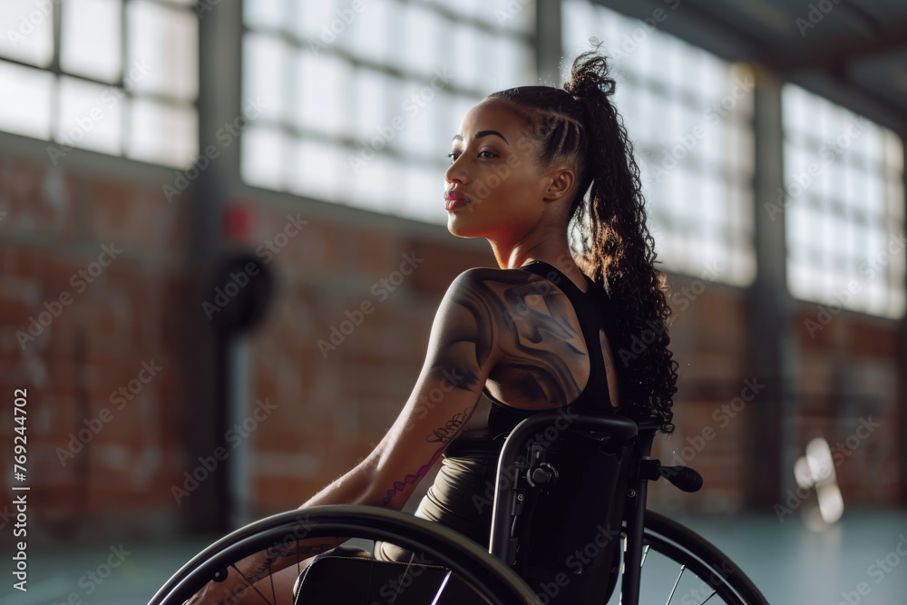 Athlete in a wheelchair in a gym