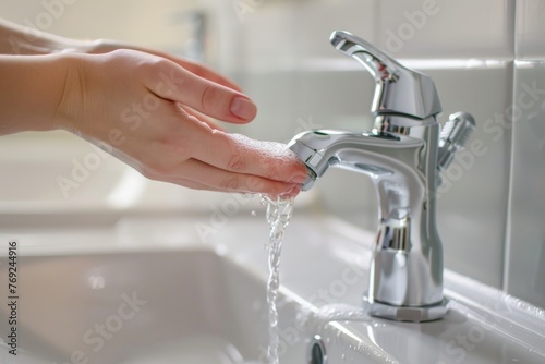 Washing hands under a running water tap