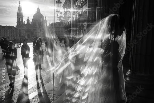Una foto del velo de una novia, en Praga.