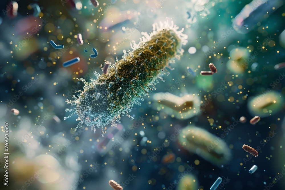 Microbiological organisms under microscope Microbiological organisms under microscope
