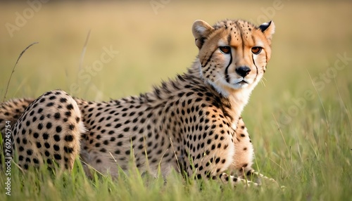 A Cheetah With Its Spotted Coat Camouflaging It In
