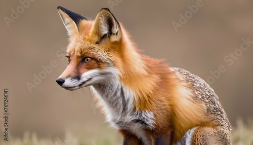 A Fox Sitting Upright Ears Perked Attentively