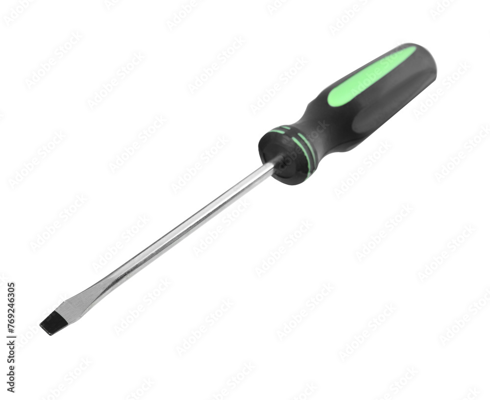 One screwdriver with color handle isolated on white One screwdriver with color handle isolated on white