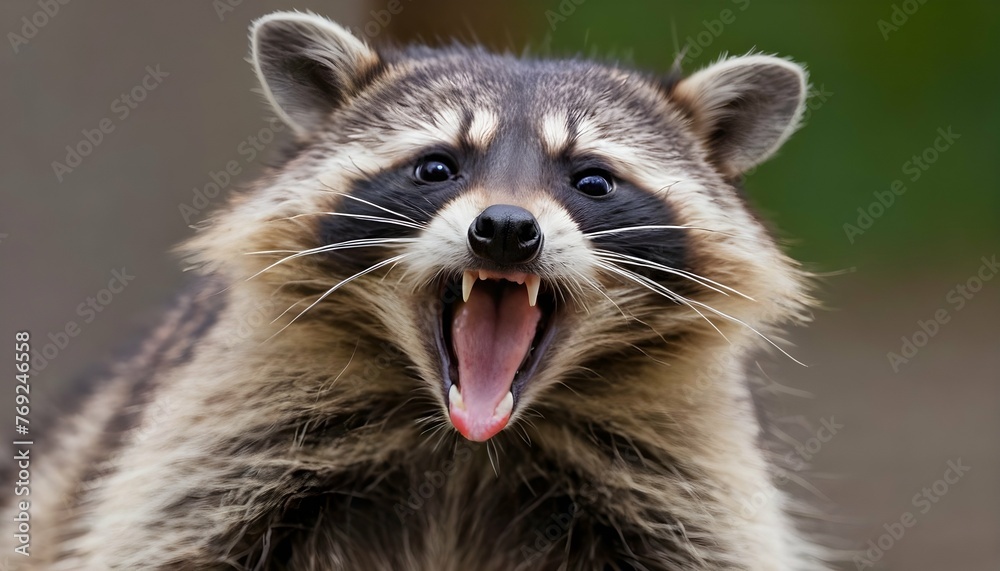 A Raccoon With Its Mouth Open Panting After A Lon