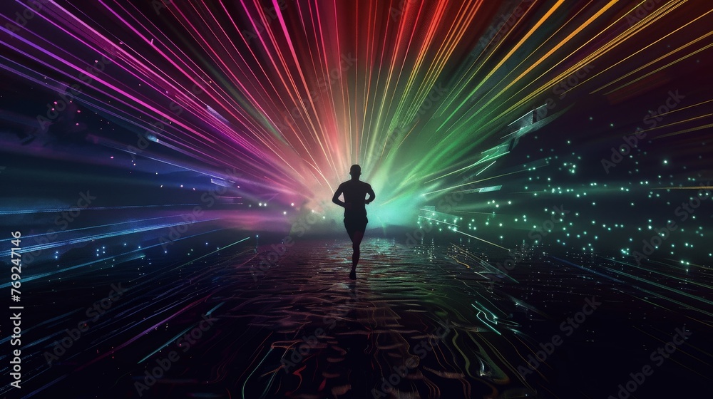 silhouette of runner in the middle on speed vibrant lighting background, sport and activity banner silhouette of runner in the middle on speed vibrant lighting background, sport and activity banner