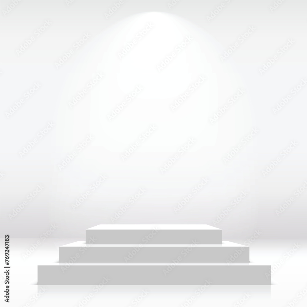 Fototapeta premium White podium or pedestal with spotlight. Vector illustration