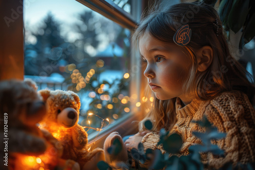 Retratos de niños pequeños adorables jugando con sus peluches, Luz cálida