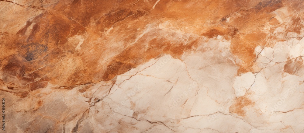Detailed close-up view of a textured marble wall featuring a mix of warm brown and crisp white hues