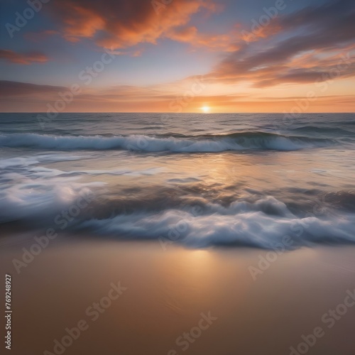 A serene beach at sunset  with waves gently lapping against the shore2
