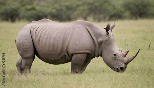 A Rhinoceros Grazing In A Savanna
