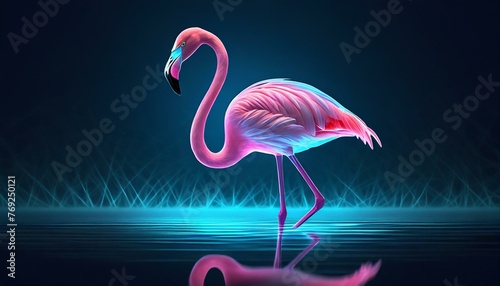 Illustration of a pink flamingo with neon accents 
