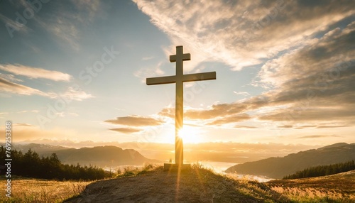 resurrection radiance cross in sunrise glory background