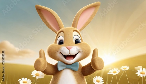 happy cartoon easter bunny with thumbs up on isolated on background world smile day