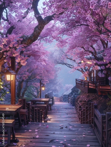 Blossoming beauty: enchanting cherry trees in full bloom, painting the landscape with vibrant hues of pink and white, creating a stunning display of natural elegance and springtime charm