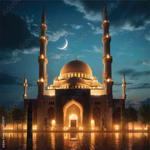 Beautiful Mosque an moon at night  © Inoe