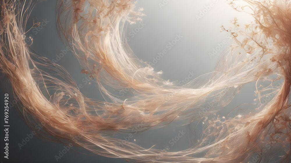 Obraz premium Create an ethereal abstract background with delicate wisps and tendrils intertwining in soft, muted tones, suggesting a celestial dreamscape