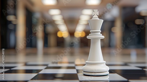 Success and leadership concept with chess on board, blurred background for business, copy space