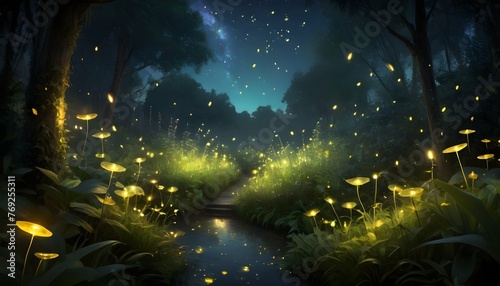 A Magical Garden Filled With Fireflies