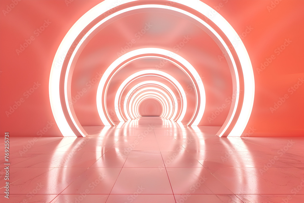 Fototapeta premium Futuristic Light Tunnel Stage for Product Presentation