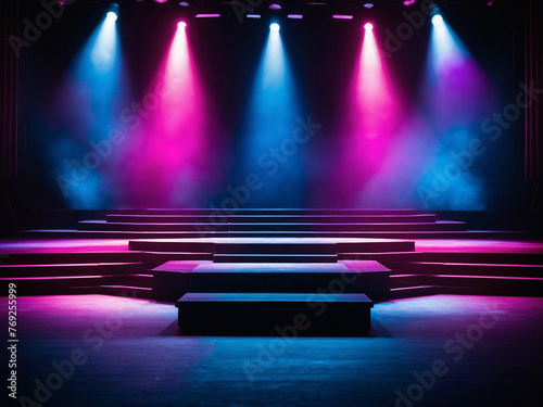Vibrant Stage Ambiance, Abstract Empty stage Montage Effects.
